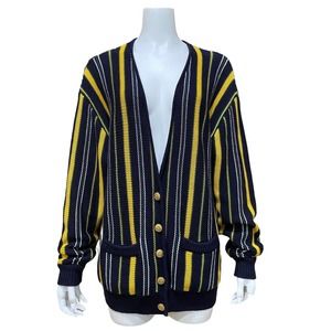 Button Up Cardigan Sweater Striped Multicolor Size L Gold Buttons